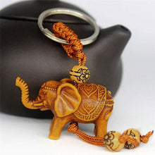 Load image into Gallery viewer, 2Pcs Handmade Wooden Carving Lucky Elephant Keychain Key Chain Ring Evil Defends Elephant Pendant Women Girl Craft Gifts
