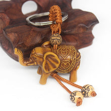 Load image into Gallery viewer, 2Pcs Handmade Wooden Carving Lucky Elephant Keychain Key Chain Ring Evil Defends Elephant Pendant Women Girl Craft Gifts