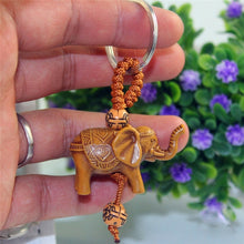 Load image into Gallery viewer, 2Pcs Handmade Wooden Carving Lucky Elephant Keychain Key Chain Ring Evil Defends Elephant Pendant Women Girl Craft Gifts