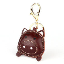 Load image into Gallery viewer, Handmade Cute Pig Puppy Genuine Real Leather Dog Keychain For Keys Animal Car Key Chain Key Ring Women Bag Pendant Charm