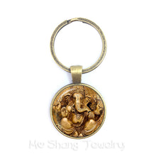 Load image into Gallery viewer, 2018 New Classic 25mm Ganesha Buddha Elephant Glass Dome Keychains Handmade Men Jewelry Car Key Holder Souvenir For Gift
