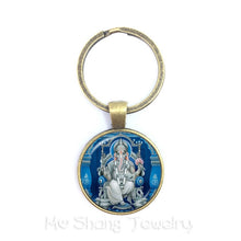 Load image into Gallery viewer, 2018 New Classic 25mm Ganesha Buddha Elephant Glass Dome Keychains Handmade Men Jewelry Car Key Holder Souvenir For Gift