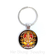 Load image into Gallery viewer, 2018 New Classic 25mm Ganesha Buddha Elephant Glass Dome Keychains Handmade Men Jewelry Car Key Holder Souvenir For Gift