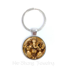 Load image into Gallery viewer, 2018 New Classic 25mm Ganesha Buddha Elephant Glass Dome Keychains Handmade Men Jewelry Car Key Holder Souvenir For Gift