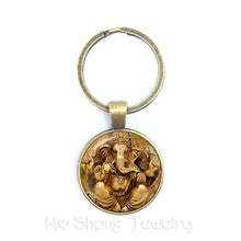 Load image into Gallery viewer, 2018 New Classic 25mm Ganesha Buddha Elephant Glass Dome Keychains Handmade Men Jewelry Car Key Holder Souvenir For Gift
